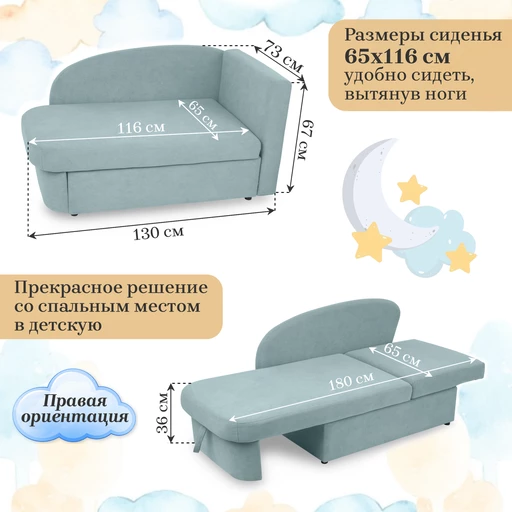 Диван-кровать правая 1050 мятный Brendoss в Среднеуральске - sredneuralsk.mebel-e96.ru