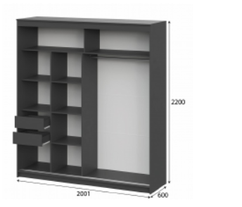 Шкаф-купе ШКП-3 2000 мм графит (СВ) в Среднеуральске - sredneuralsk.mebel-e96.ru