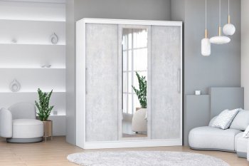 Шкаф-купе 1700 мм 3-х дверный с 1-м зеркалом (арт. 012) белый/цемент (Диал) в Среднеуральске - sredneuralsk.mebel-e96.ru