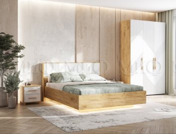 Кровать парящая Ирис крафт/белый с подсветкой (Миф) в Среднеуральске - sredneuralsk.mebel-e96.ru