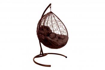 Подвесное кресло КАПЛЯ с ротангом коричневое, подушка коричневая в Среднеуральске - sredneuralsk.mebel-e96.ru