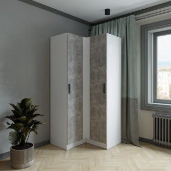 Шкаф угловой Ларс (угол прямой), Белый/Ателье светлое (Микон) в Среднеуральске - sredneuralsk.mebel-e96.ru