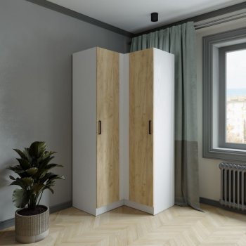 Шкаф угловой Ларс (угол прямой), Белый/Крафт золотой (Микон) в Среднеуральске - sredneuralsk.mebel-e96.ru