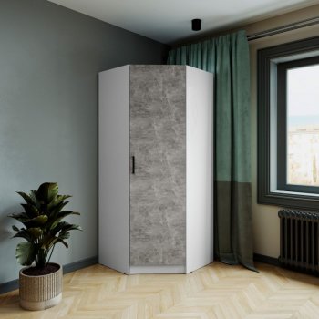 Шкаф угловой Ларс (угол скос), Белый/Ателье светлое (Микон) в Среднеуральске - sredneuralsk.mebel-e96.ru