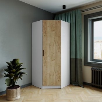 Шкаф угловой Ларс (угол скос), Белый/Крафт золотой (Микон) в Среднеуральске - sredneuralsk.mebel-e96.ru