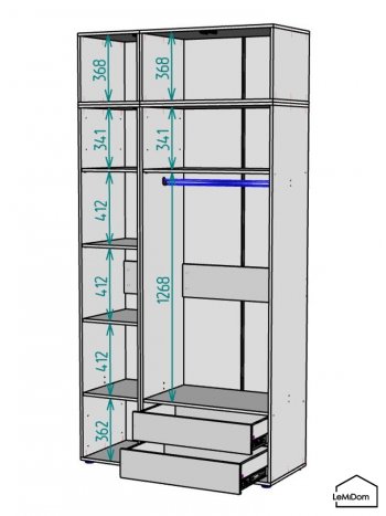Шкаф с антресолью 1200 мм Linnea MHR-3A-2 2450х1200х510 (ДВ-М 11.1.25) в Среднеуральске - sredneuralsk.mebel-e96.ru