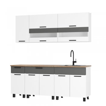 Кухонный гарнитур Монтана 2000 мм белый/графит (БТС) в Среднеуральске - sredneuralsk.mebel-e96.ru