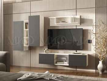Стенка Оскар крафт белый/графит (Миф) в Среднеуральске - sredneuralsk.mebel-e96.ru