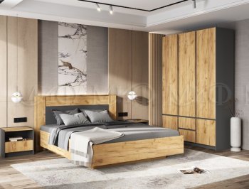 Кровать парящая Остин крафт/графит (Миф) в Среднеуральске - sredneuralsk.mebel-e96.ru