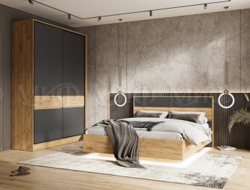 Кровать парящая Роджина с подсветкой, крафт/графит (Миф) в Среднеуральске - sredneuralsk.mebel-e96.ru