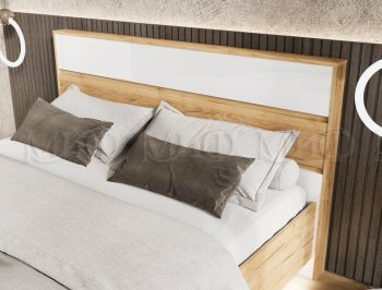 Кровать парящая Роджина с подсветкой, крафт/белый (Миф) в Среднеуральске - sredneuralsk.mebel-e96.ru