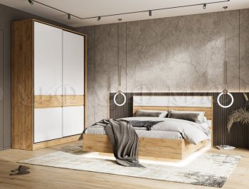 Кровать парящая Роджина с подсветкой, крафт/белый (Миф) в Среднеуральске - sredneuralsk.mebel-e96.ru