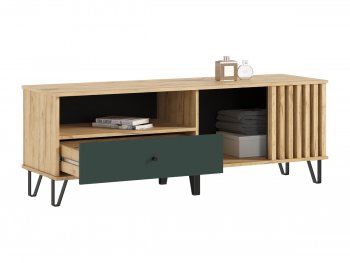 Тумба ТВ (1500) Роджина крафт/изумрудный (Миф) в Среднеуральске - sredneuralsk.mebel-e96.ru