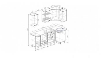 Угловой кухонный гарнитур Жемчуг 2200*1000 мм в Среднеуральске - sredneuralsk.mebel-e96.ru