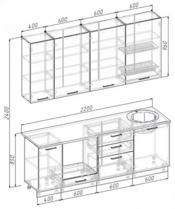 Кухонный гарнитур Муссон 2200 мм в Среднеуральске - sredneuralsk.mebel-e96.ru