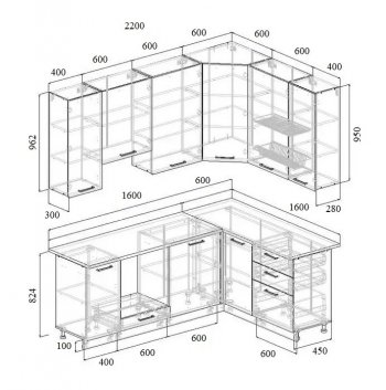 Угловой кухонный гарнитур Роза 2200*1600 мм Sanvut в Среднеуральске - sredneuralsk.mebel-e96.ru