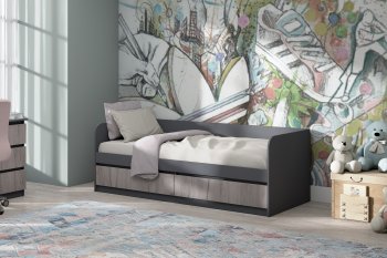Кровать Соната 900 графит/крафт серый (Зарон) в Среднеуральске - sredneuralsk.mebel-e96.ru
