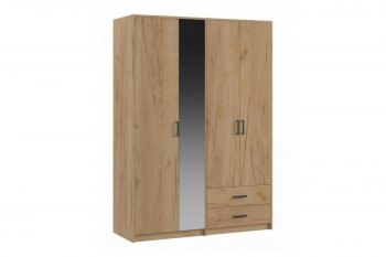 Шкаф 1500 мм  4-х ств. с зеркалом 2 ящ. SVETLANA LOFT, дуб золотой (Генезис) в Среднеуральске - sredneuralsk.mebel-e96.ru