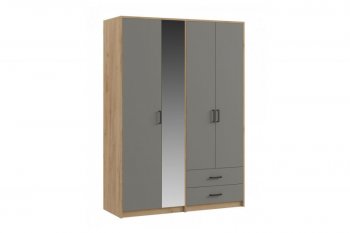 Шкаф 1500 мм  4-х ств. с зеркалом 2 ящ. SVETLANA LOFT, Дуб золотой/Серый (Генезис) в Среднеуральске - sredneuralsk.mebel-e96.ru